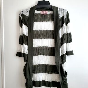 Sweet and Sinful Womens Juniors Cardigan Size Small Green And White Stripe